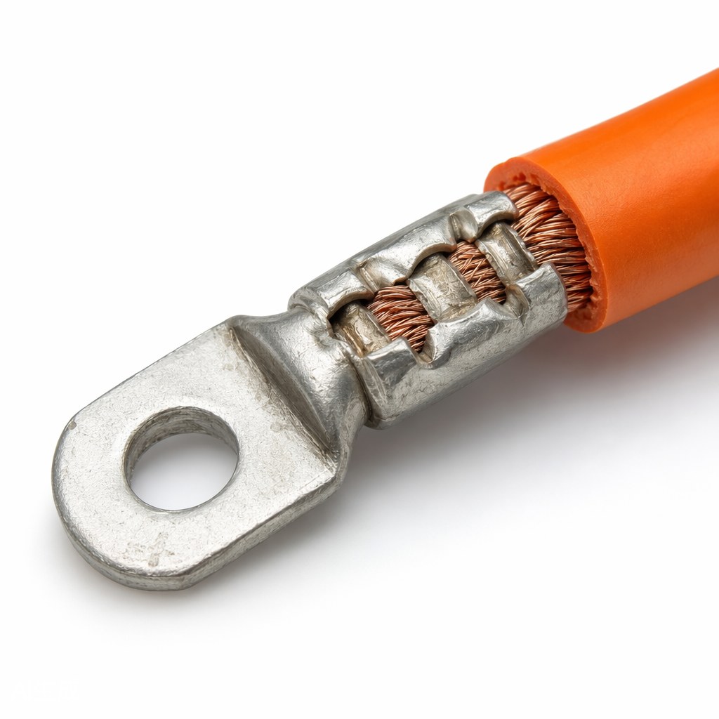 Crimped joint: crimp wings and individual copper strands